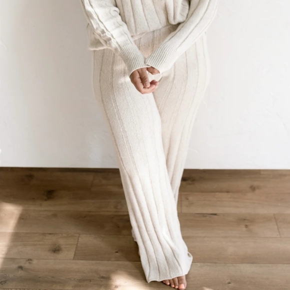 OATS Women's Wide Ribbed Knit Pant white 100 cotton - Picture 2 of 14